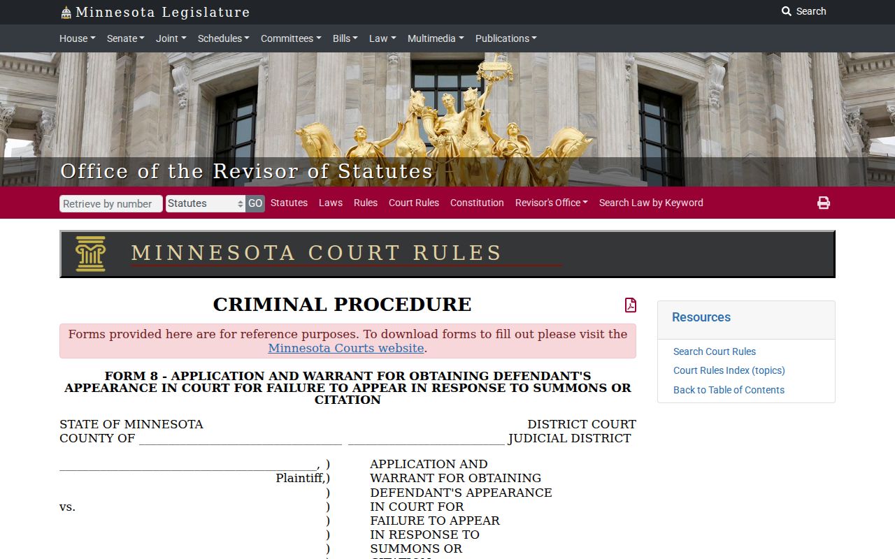 Meeker County Warrant Records: Rule 3 failure-to-appear warrant form with labeled fields