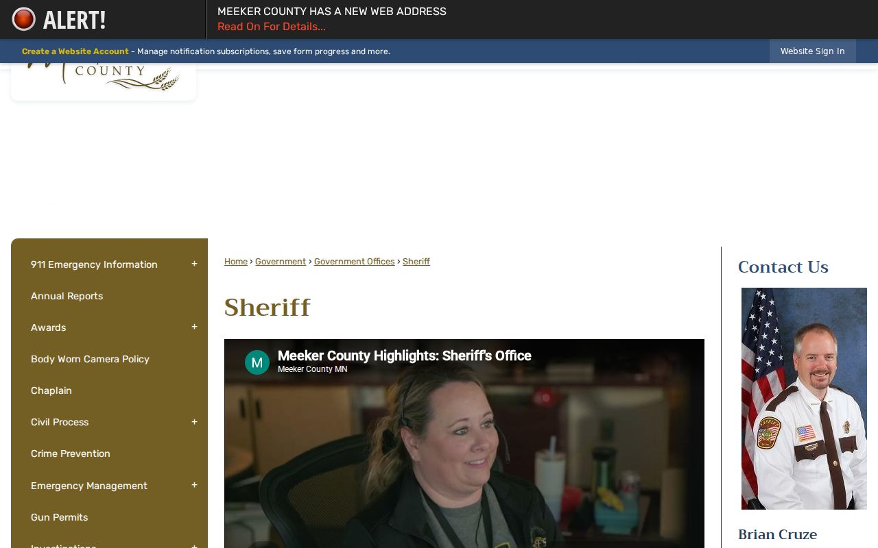 Meeker County Warrant Records: official Meeker County Sheriff page showing office divisions and public contacts