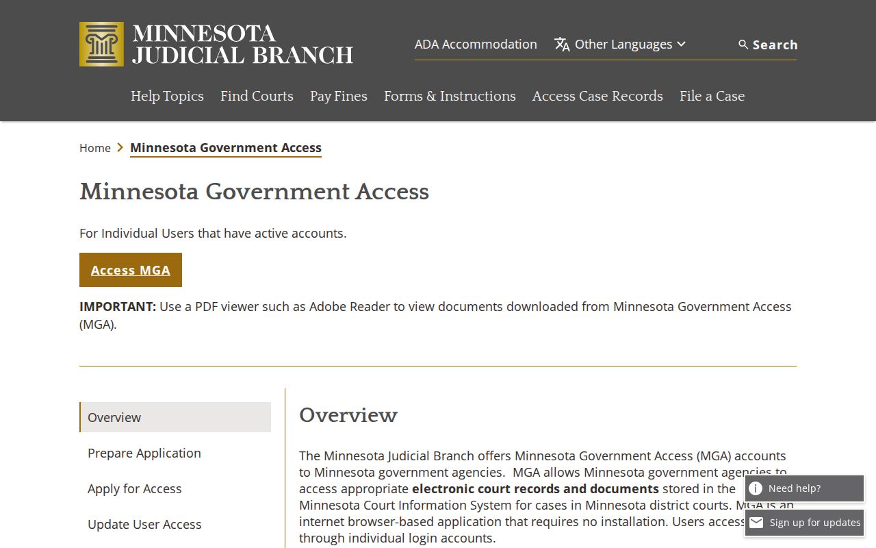 Meeker County Warrant Records: Minnesota Government Access page showing restricted government login
