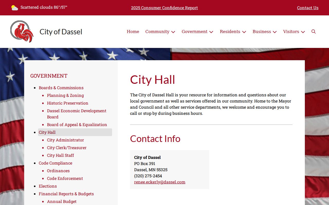Dassel city hall contact page for Dassel warrant records questions