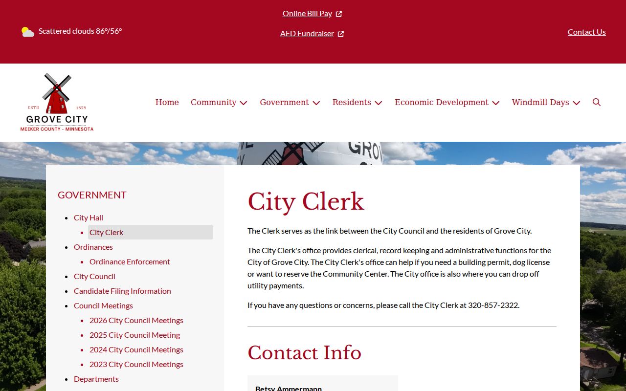 Grove City clerk page for Grove City warrant records and city records requests